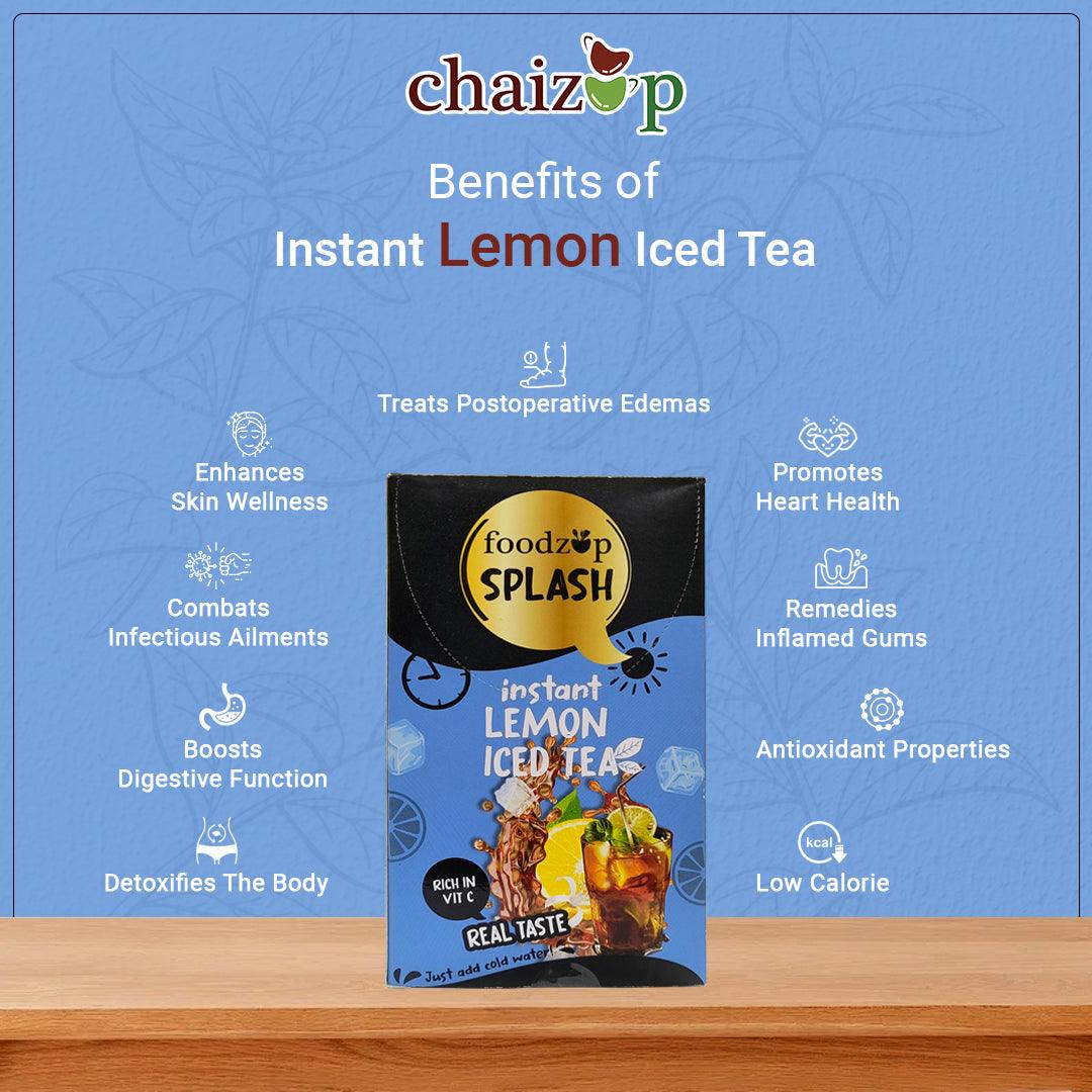 Foodzup Splash 1 Min Instant Lemon Iced Tea Drink - 10 Sachets | Lemon Iced Tea Flavours | 10 Servings | 160g